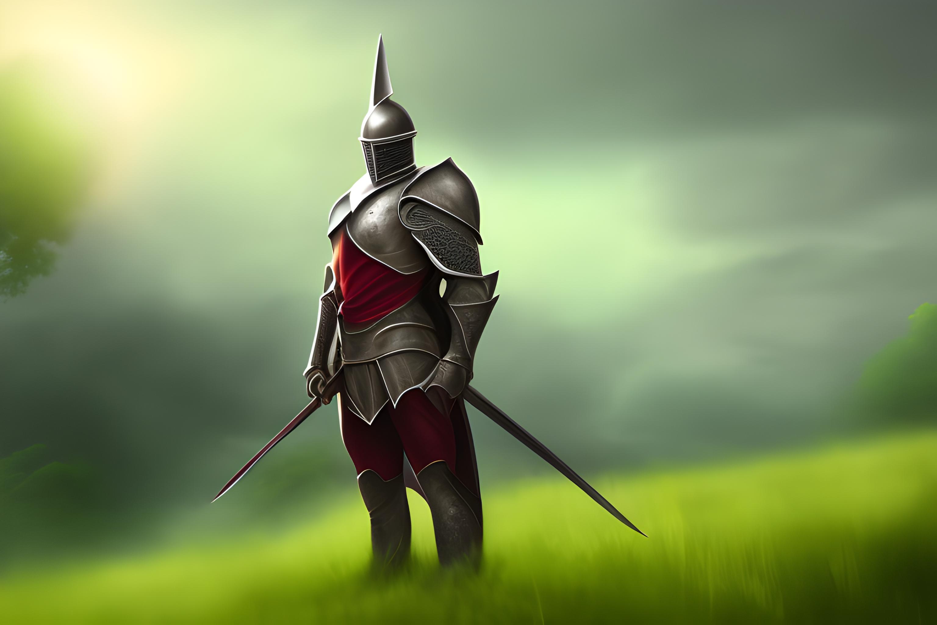 000000 165411453 kdpmpp2m15 PS7.5 Emerald Knight, Bloody Grassy Hill, Heroic Pose, Sun Rising after a thunderstorm.. digital art concept art [upscaled]